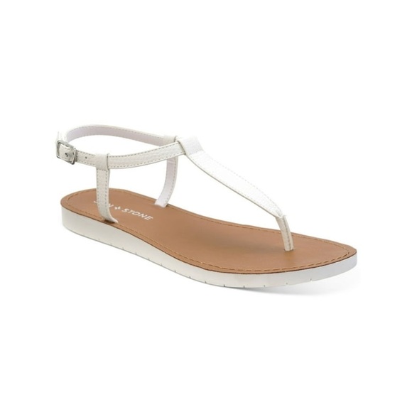 Sun + Stone Shoes - SUN STONE White Cushioned T-Strap Kristi Round Toe Buckle Slingback Sandal Sz 10